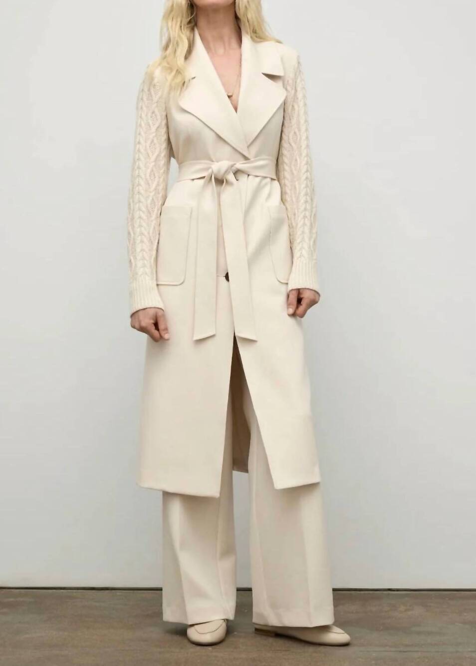 NEW IRIS SETLAKWE cable knit sleeve coat in bone